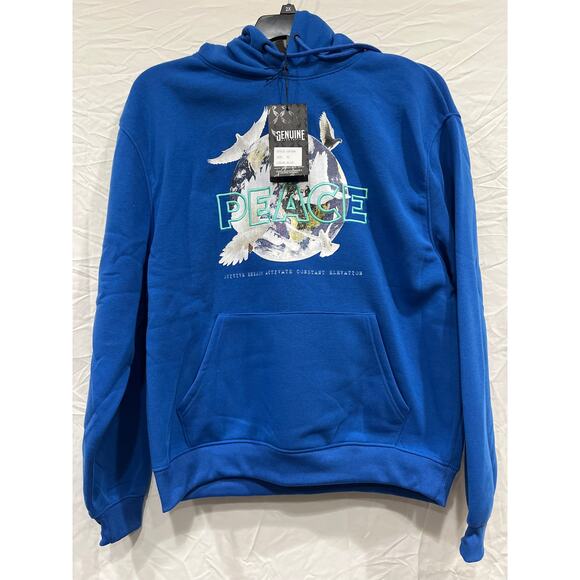 Genuine Authentic Garment Embroidered Peace Hoodie Sweatshirt Mens Medium Blue - Picture 2 of 6